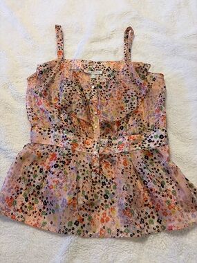 7 For All Mankind Pink Floral Silk Button-Front Cami